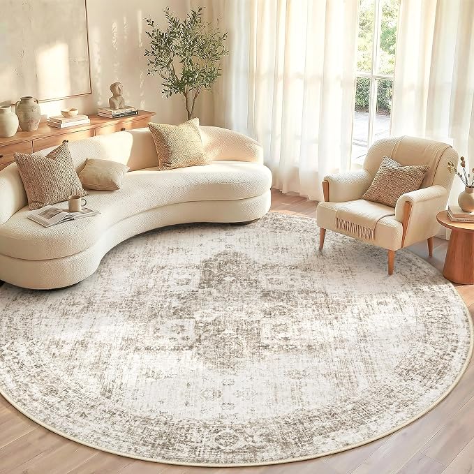 Round Rugs 6ft Washable Rug, Vintage Boho Medallion Rugs Non-Slip Soft Low Pile by VECARF