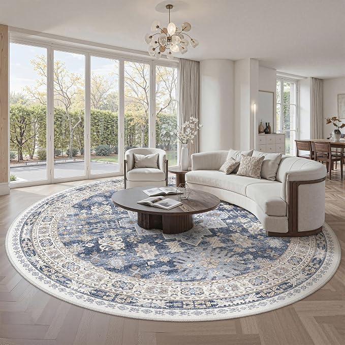 9ft Round Rug, Large Circle Rug by Zesthome