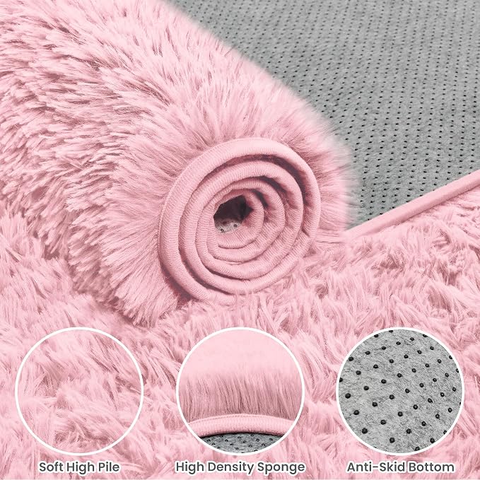 6x9 Fluffy Shag Area Rugs for Living Room Bedroom: Soft Plush Carpet Pink | - Image 6