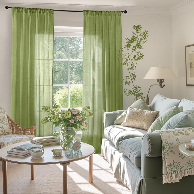 BGment Olive Green Linen Curtains - Image 2