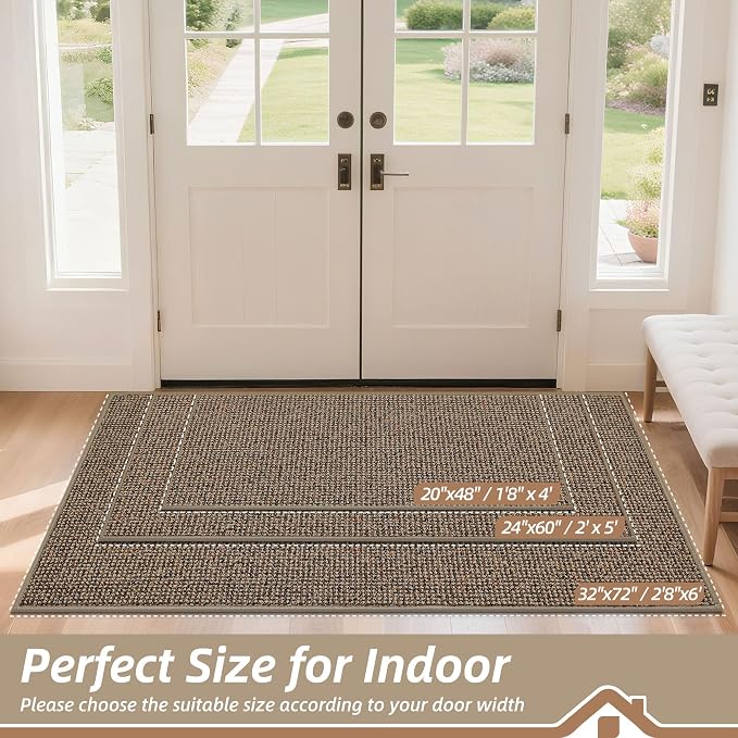 BEQHAUSE Dirt Trapper Door Mat 24" x 60", Non-Slip Washable Doormats, Low - Image 2