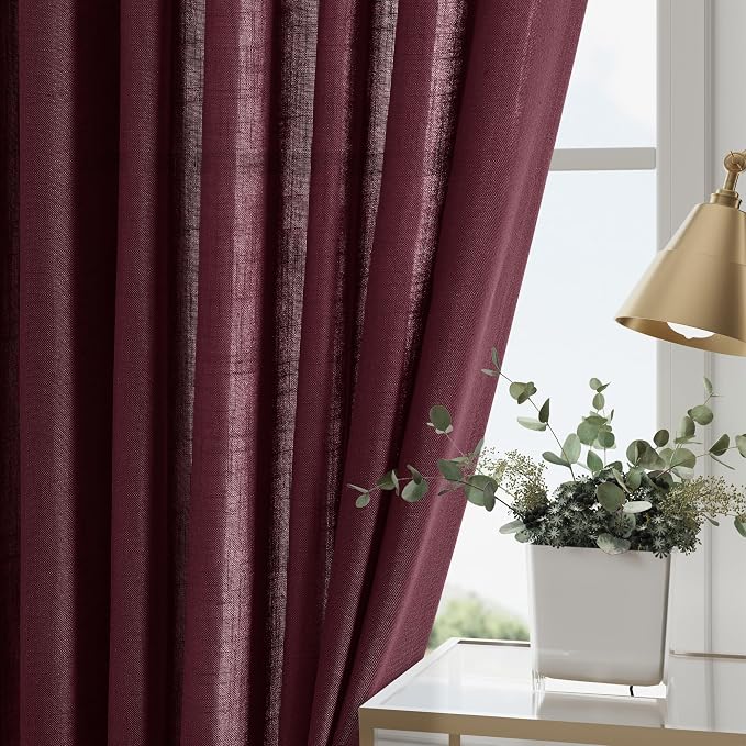 Burgundy Linen Curtains 84 Inch Length 2 Panels Set - Image 4