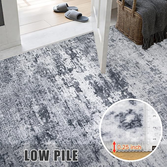 5x7 Area Rug Living Room: Modern Washable Indoor Soft Carpet Grey | - Image 8