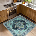 RELEANY Washable Area Rug, Square 4'x4', Teal | Non-Slip, Water Repellent by RELEANY
