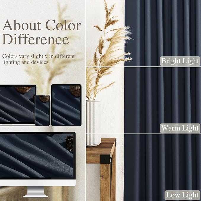 Vintage Blue Linen Curtains 102 Inches Long Rod Pocket Back Tab Drapes 2 Panels - Image 3