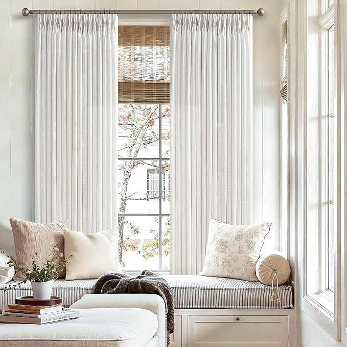 Ivory Linen Pinch Pleated Semi Sheer Curtains W50xL72 2 Panels | 72 Inch Pleat - Image 2