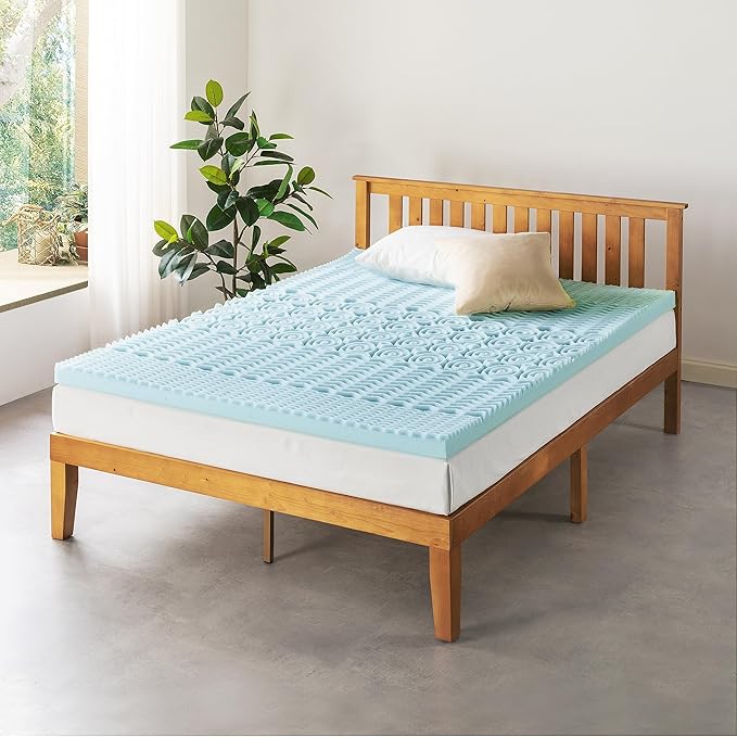 Mellow 3 Inch 5-Zone Memory Foam Mattress Topper, Cooling Gel Infusion, Dorm Essentials, King Blue