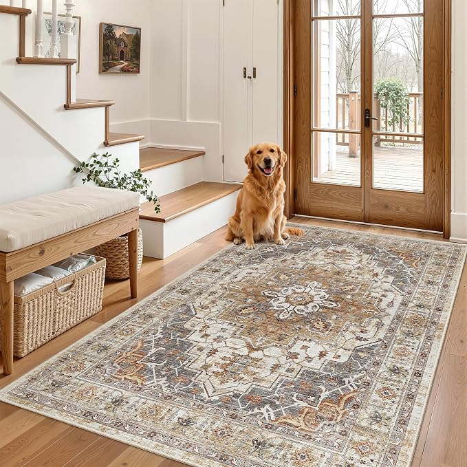 Madane Area Rug 3x5, Washable Vintage Entry Rugs by Madane