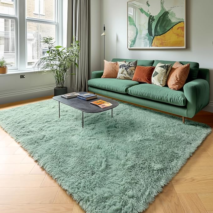 Sage Green Rugs for Bedroom 4x6 Ft, Fluffy Plush Fuzzy Carpet for Kids Room | - Image 9