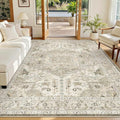 Madane 6x9 Area Rugs for Living Room, Vintage Washable Rug, Ivory/Brown | Stain by Madane
