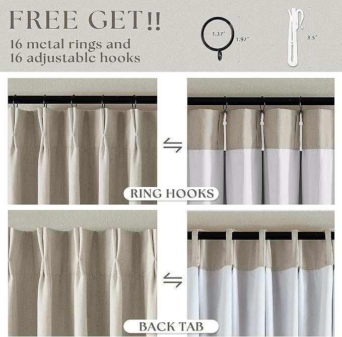 Oatmeal Beige Pleated Black Out Linen 45 Inch Curtains - Image 6