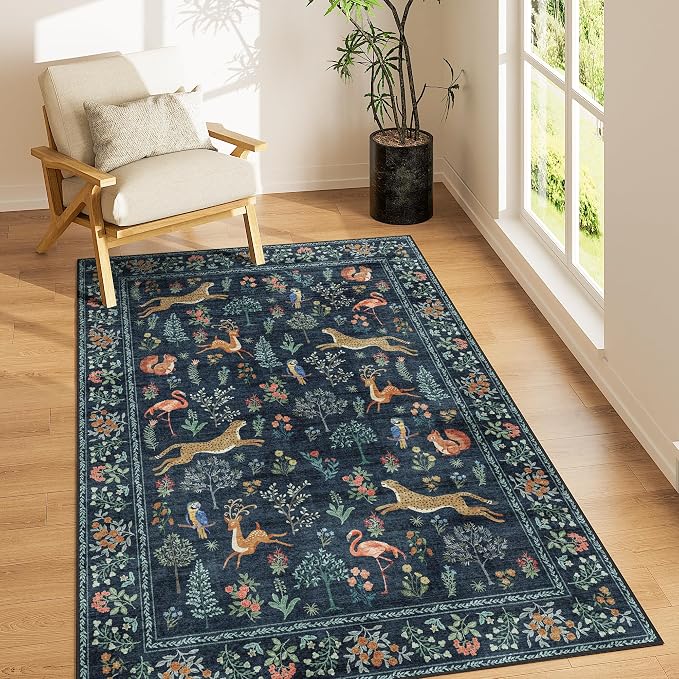 DUKINO 4x6 Area Rug, Non Slip Animal Washable Living Room Rug, Low Pile by DUKINO