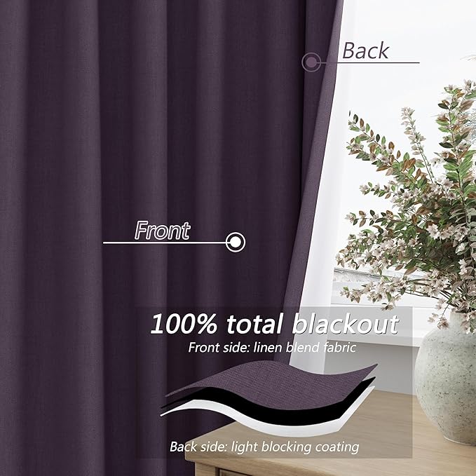 100% Blackout Curtains 96 Inch Length 2 Panels Set - Image 4