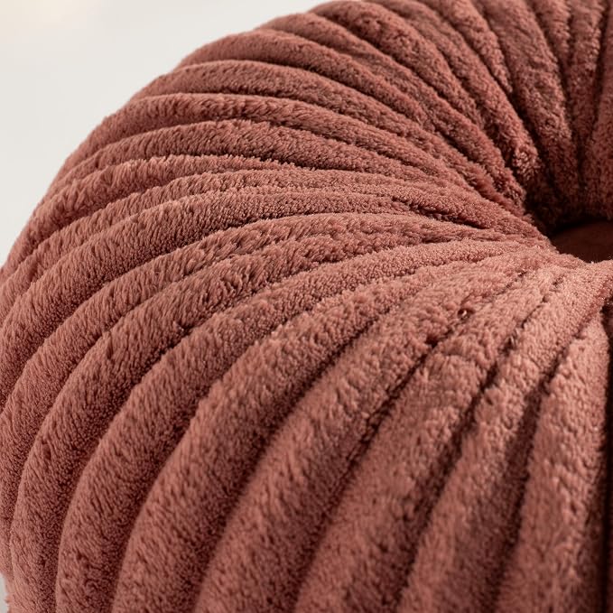 HIG Set of 2 Dusty Rose Flannel Decorative Round Pleated Throw Pillows | - Image 3