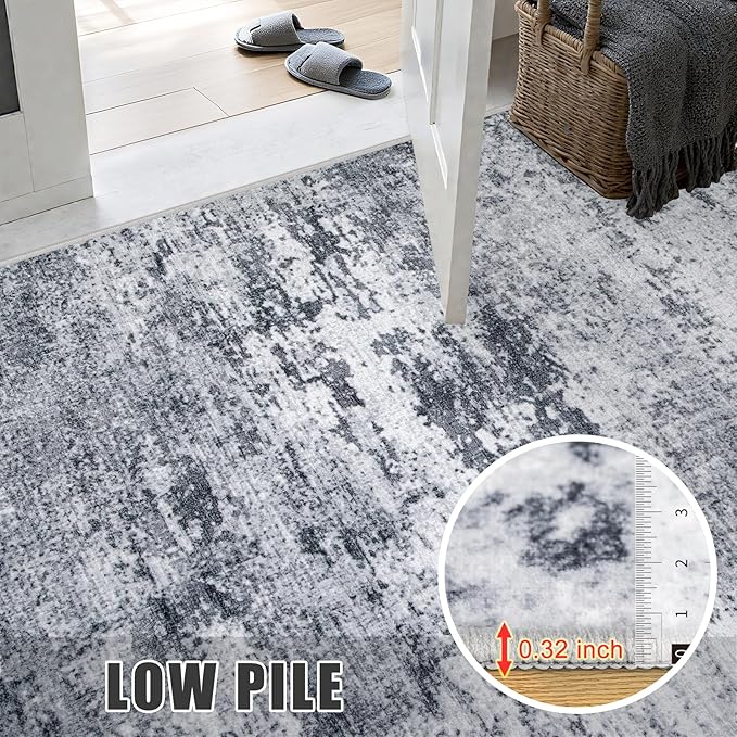 3x10 Washable Runner Rug：Modern Abstract Kitchen Soft Carpet Grey | - Image 7