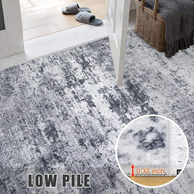 Round Area Rug Living Room: 5 ft Modern Washable Carpet Grey | - Image 6