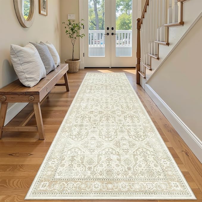 Soalmost Washable Runner Rug 2'6"x8' Kitchen Hallway Runners Beige/Brown | Soft by Soalmost