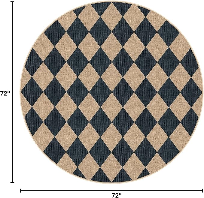 Lahome Checkered Easy Jute 6ft Round Outdoor Patio Area Rug, Washable Black | - Image 2