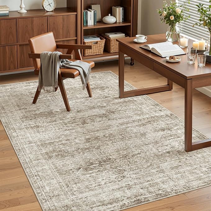 Soalmost 3x5 Rugs Non-Slip, Small Washable Kitchen Entryway Area Rug Brown | - Image 4