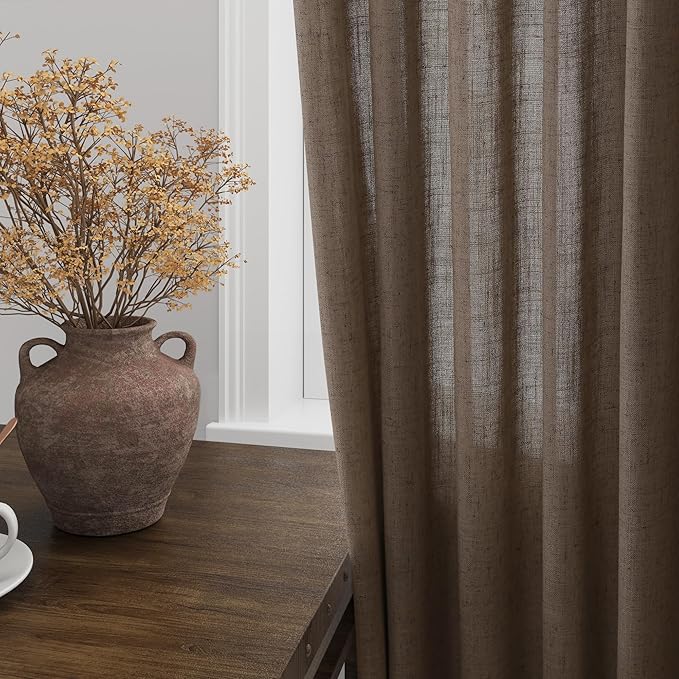 Extra Long Light Brown Curtain 108 Inches Long 2 Panels Set Back Tab Linen - Image 2