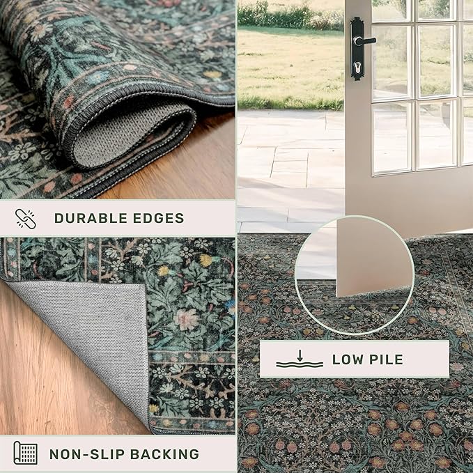 Dark Green Washable 3x6 Runner Rug - Image 6