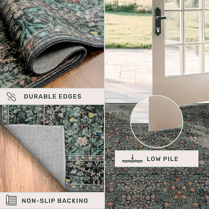 Dark Green 2x5 Runner Rug Non Slip Washable - Image 6