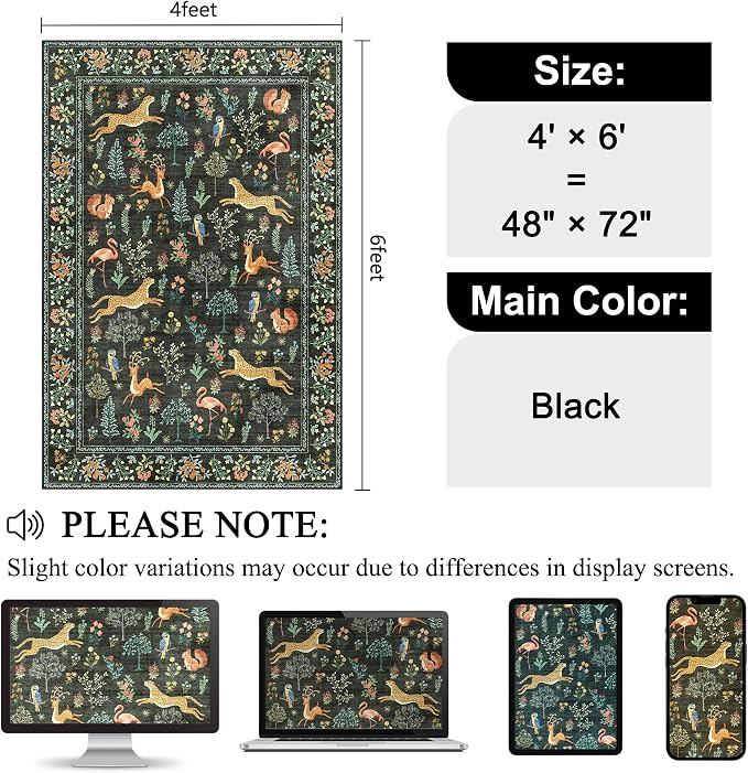 DUKINO 4x6 Area Rug, Non Slip Animal Washable Rug - Image 2