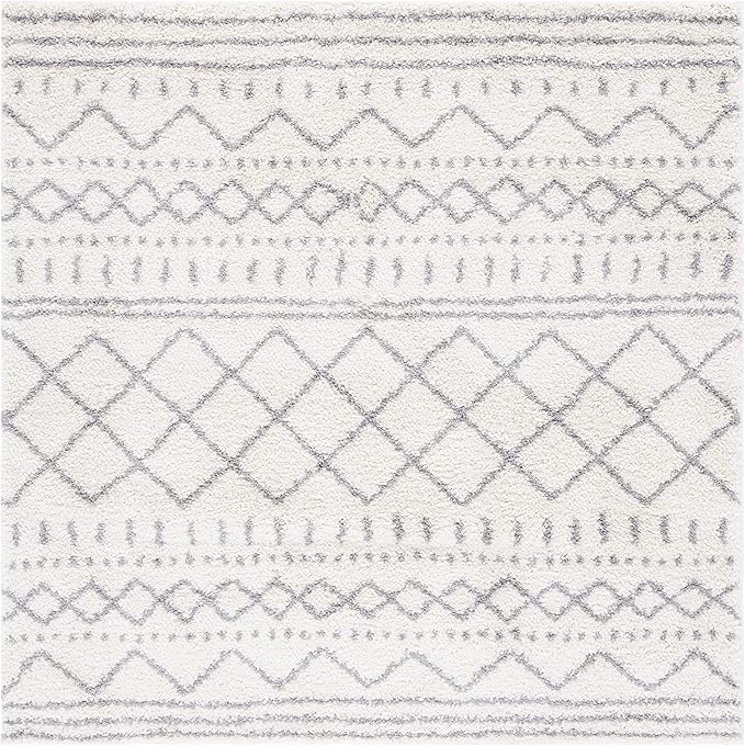 SAFAVIEH Arizona Shag Collection Area Rug - 3'2" Square, Ivory & Grey, Moroccan Design, 1.6-inch Thick, Non-Shedding, Ideal for High Traffic Areas in Living Room, Bedroom, Dining (ASG741F-3SQ)