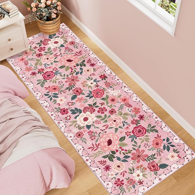DUKINO 2x6 Runner Rug for Hallway, Washable Kitchen Rugs Non Slip, Floral - Image 3