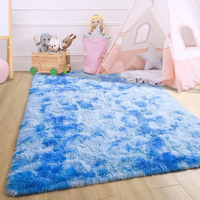 3x5 Tie-Dyed Blue Fluffy Soft Area Rug Non-Slip - Image 6