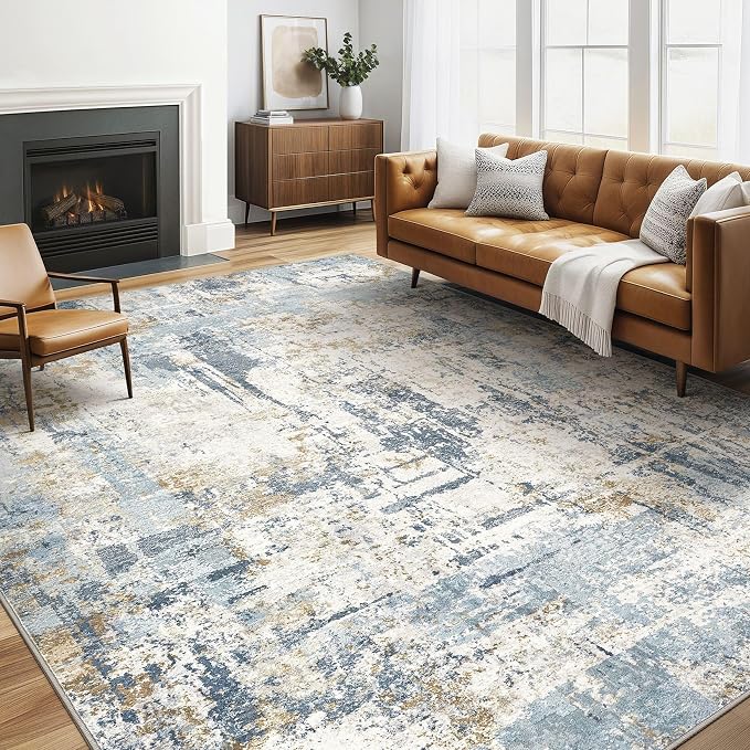 LOONGRUG Area Rug 5x7 Washable Neutral Modern Living Room Rugs Blue | Abstract by LOONGRUG