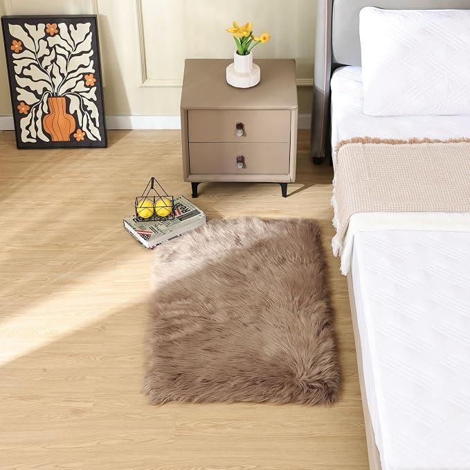 ORINOVA Beige Faux Sheepskin Fluffy Fur 2x3 Area Rugs - Image 2