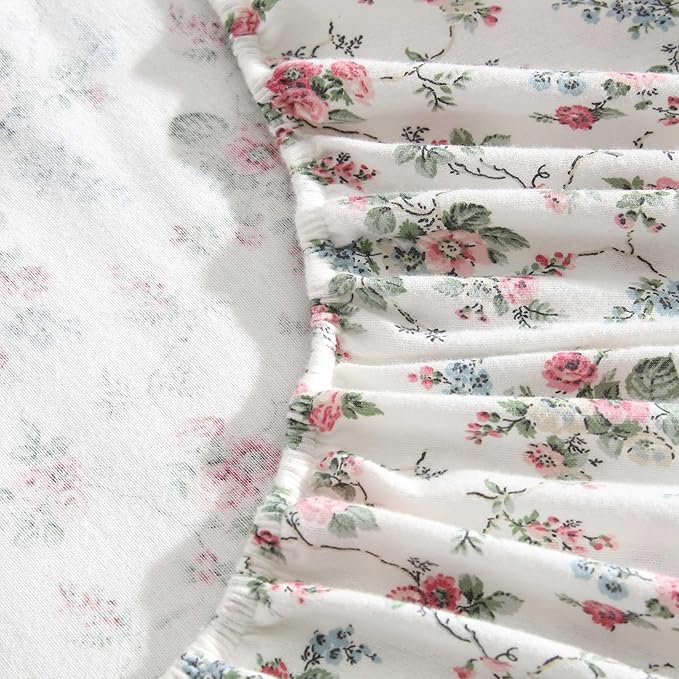 Laura Ashley - Flannel Sheets Twin Size, Anti-Pilling & Wrinkle Resistant Cotton, Touchably Soft for All-Season Comfort - Bed Sheets with Matching Pillowcase & Fitted Sheet (Le Fleur Pink)