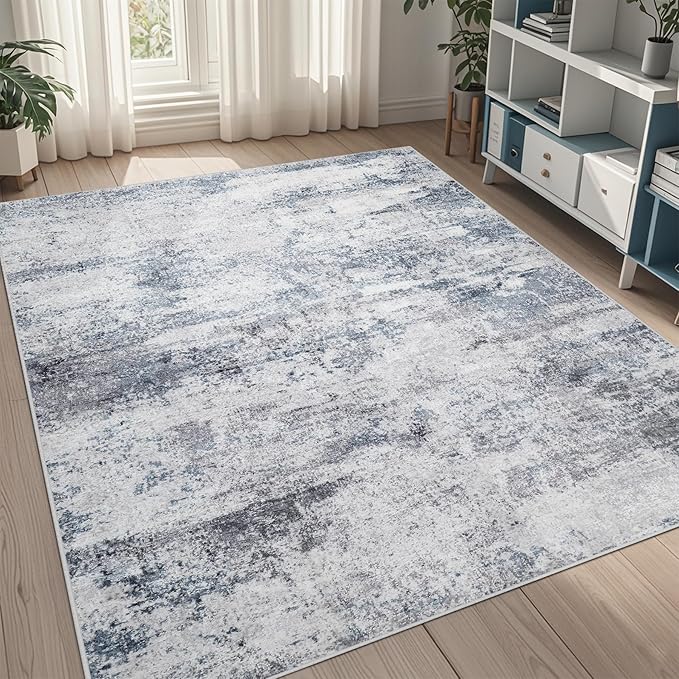 5x8 Area Rugs for Living Room Washable Bedroom Dining Room Blue Grey | Modern by Aelenmu