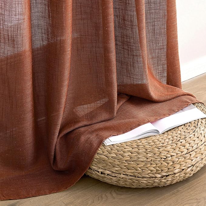 MIULEE Burnt Orange Fall Linen Curtains 37x90 Inch 2 Panels - Image 7