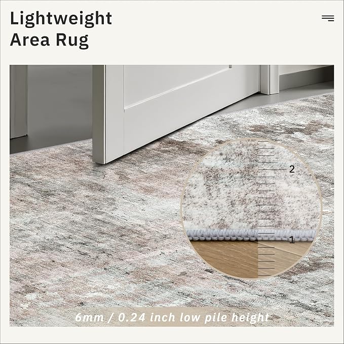 Soalmost 10x14 Area Rugs for Living Room Washable Rug Abstract Pink/Grey | - Image 7