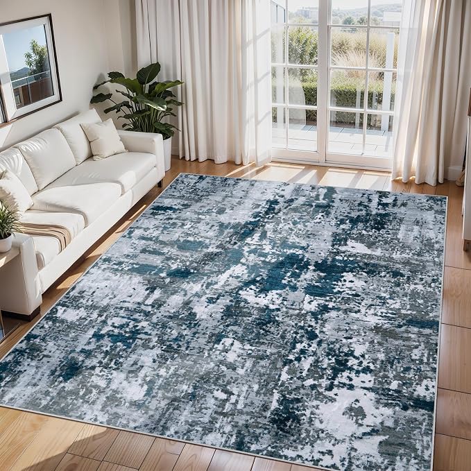 6x9 Area Rugs for Living Room Washable Bedroom Dining Room Navy Grey | Modern by Aelenmu