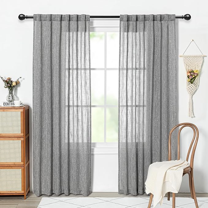 MYSKY HOME Living Room Curtains Semi Sheer Light Filtering Privacy Drapes Linen - Image 2