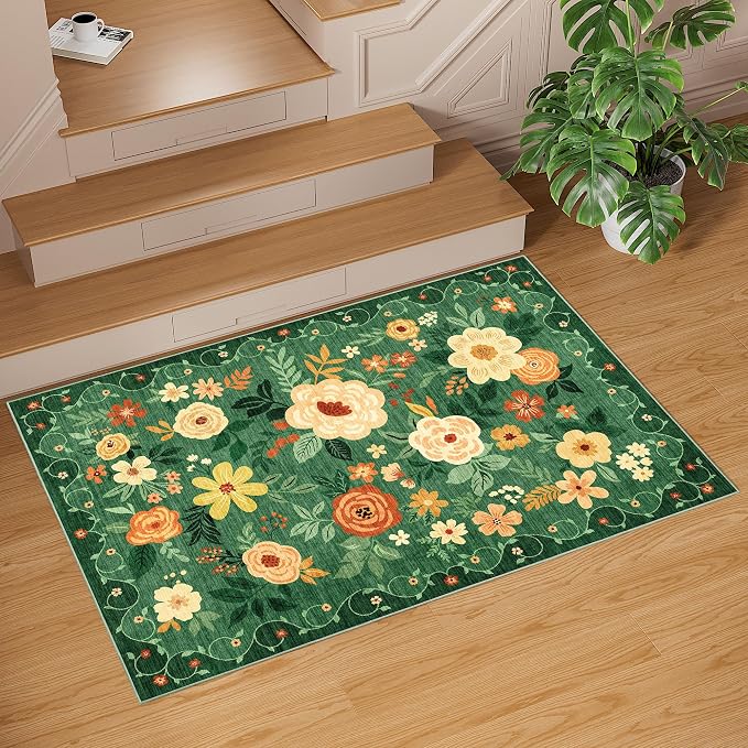 DUKINO 2x3 Entryway Rug, Door Mat Soft Washable Rug Non Slip, Dark Green | Low - Image 8
