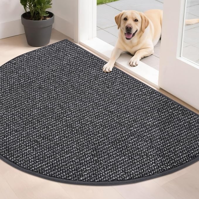 BEQHAUSE Dirt Trapper Door Mat 32" x 48" Half Circle Non Slip, Charcoal | by BEQHAUSE
