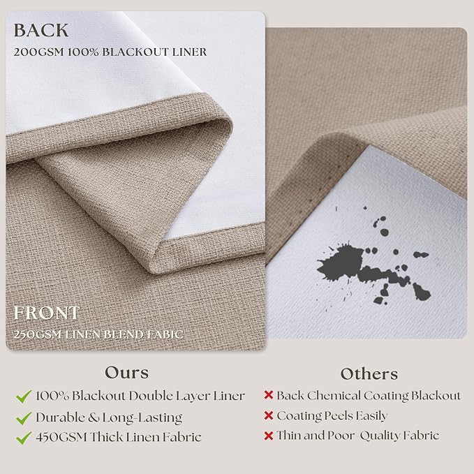 60 Inch Extra Wide 100% Blackout 92 Inch Curtains 1 Panel, Burlywood Birch | - Image 3