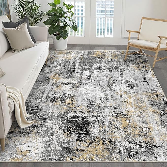 LOONGRUG Area Rug 5x7 Washable Neutral Modern Living Room Rugs Black Gold | by LOONGRUG