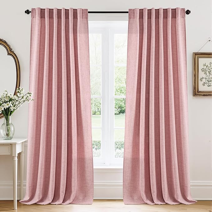RYB HOME Farmhouse Boho Linen Sheer Curtains 90 inches Long by RYBHOME