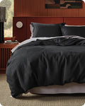 Bedsure Cotton Duvet Cover King - 100% Cotton Waffle Weave Black Duvet Cover King Size, GentleSoft™ and Breathable Bedding Set for All Season, 3 Pieces, 104"x90"