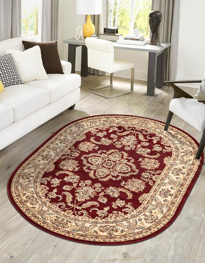 Rugs.com Aditi Collection Rug – 5x8 Oval Red Medium-Pile Rug Perfect by Rugscom