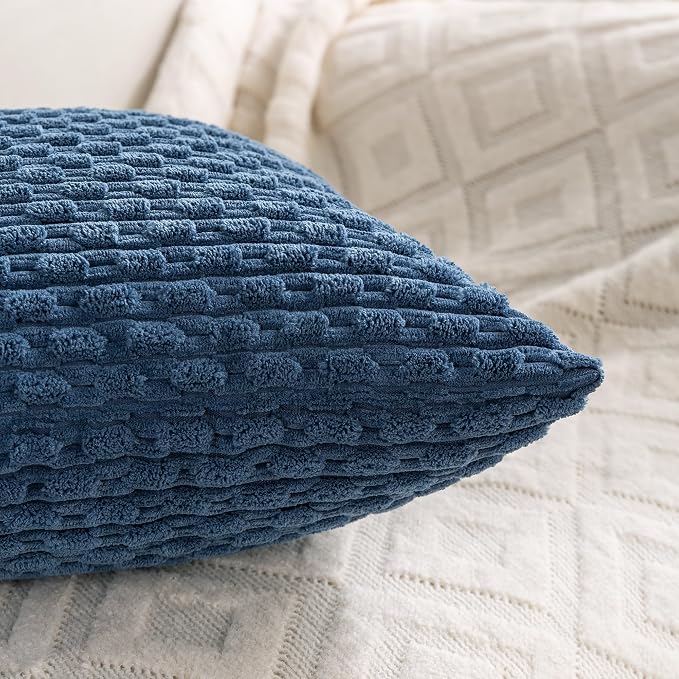 Set of 4 Blue Decorative Throw Pillow Covers 24x24 Inch Corduroy Pillow Covers - Image 6