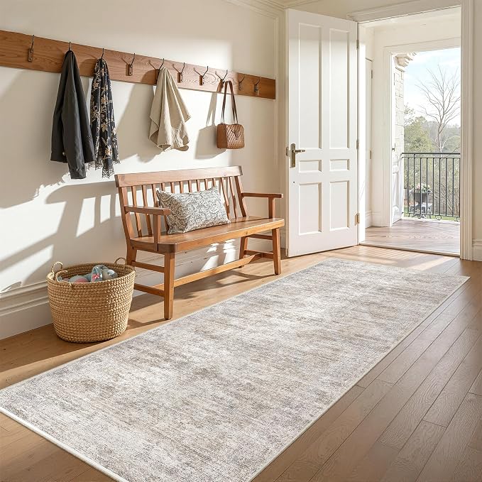 3x8 Runner Rug Non Slip, Washable Hallway Runner Rug, Taupe | Neutral Rugs by Restydon