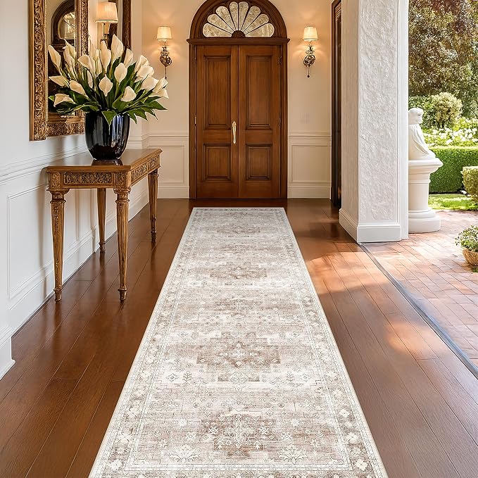 Boho Washable 3x10 Hallway Runner Rug, Non-Slip Stain & Fade Resistant by HazoHaus