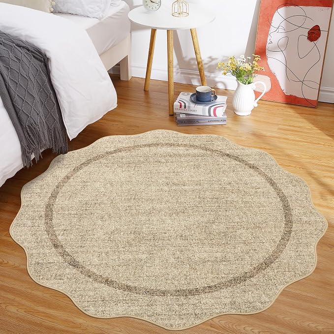 GarveeHome Scalloped Round Area Rugs Washable Small Round Rug 3ft Non-Slip | by GarveeHome