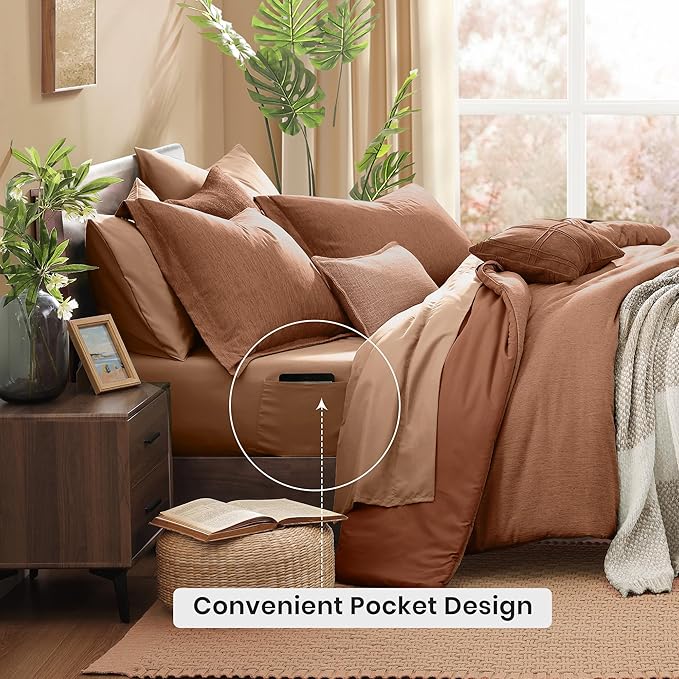 Monbix California King Comforter Set - 7 Pieces Cationic Dyeing Autumn Leaf Bed in a Bag Cal King Bed Sets with Comforter, Sheets, Pillowcases & Shams, Reversible Bedding Comforters Sets (108 * 92)